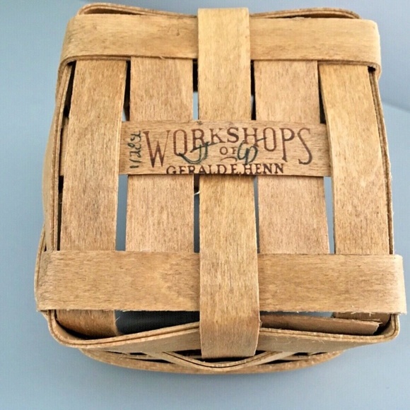 Gerald Henn Workshops Square Hand Woven Trinket Basket Leather Handle - Picture 10 of 11